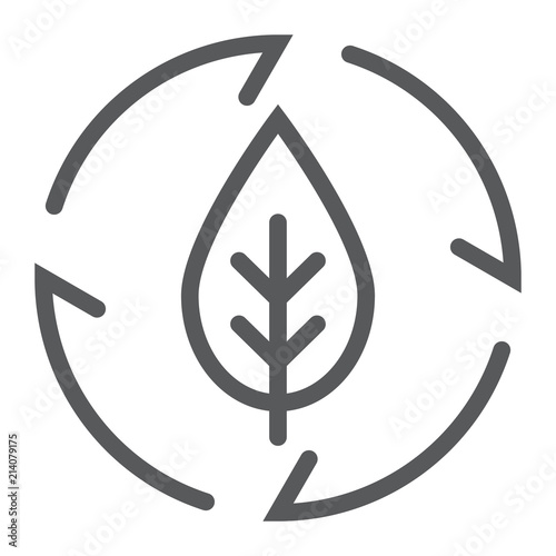 Leaf in arrows line icon, ecology and energy, green energy sign, vector graphics, a linear pattern on a white background, eps 10.