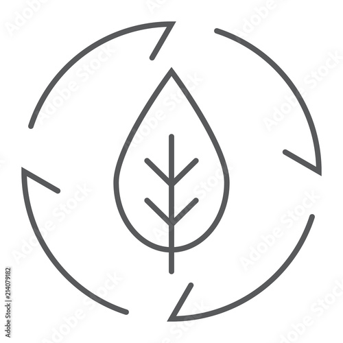 Leaf in arrows thin line icon, ecology and energy, green energy sign, vector graphics, a linear pattern on a white background, eps 10.