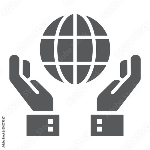 Biosphere conservation glyph icon, ecology and energy, hands holding earth sign, vector graphics, a solid pattern on a white background, eps 10.