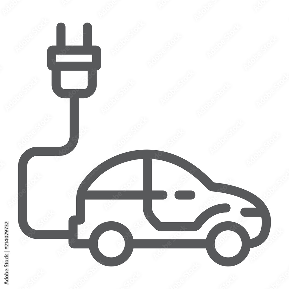 Electric car line icon, ecology car and energy, sustainable transport sign, vector graphics, a linear pattern on a white background, eps 10. Electric car line icon, ecology car and energy, sustainable transport sign, vector graphics, a linear pattern on a white background, eps 10.