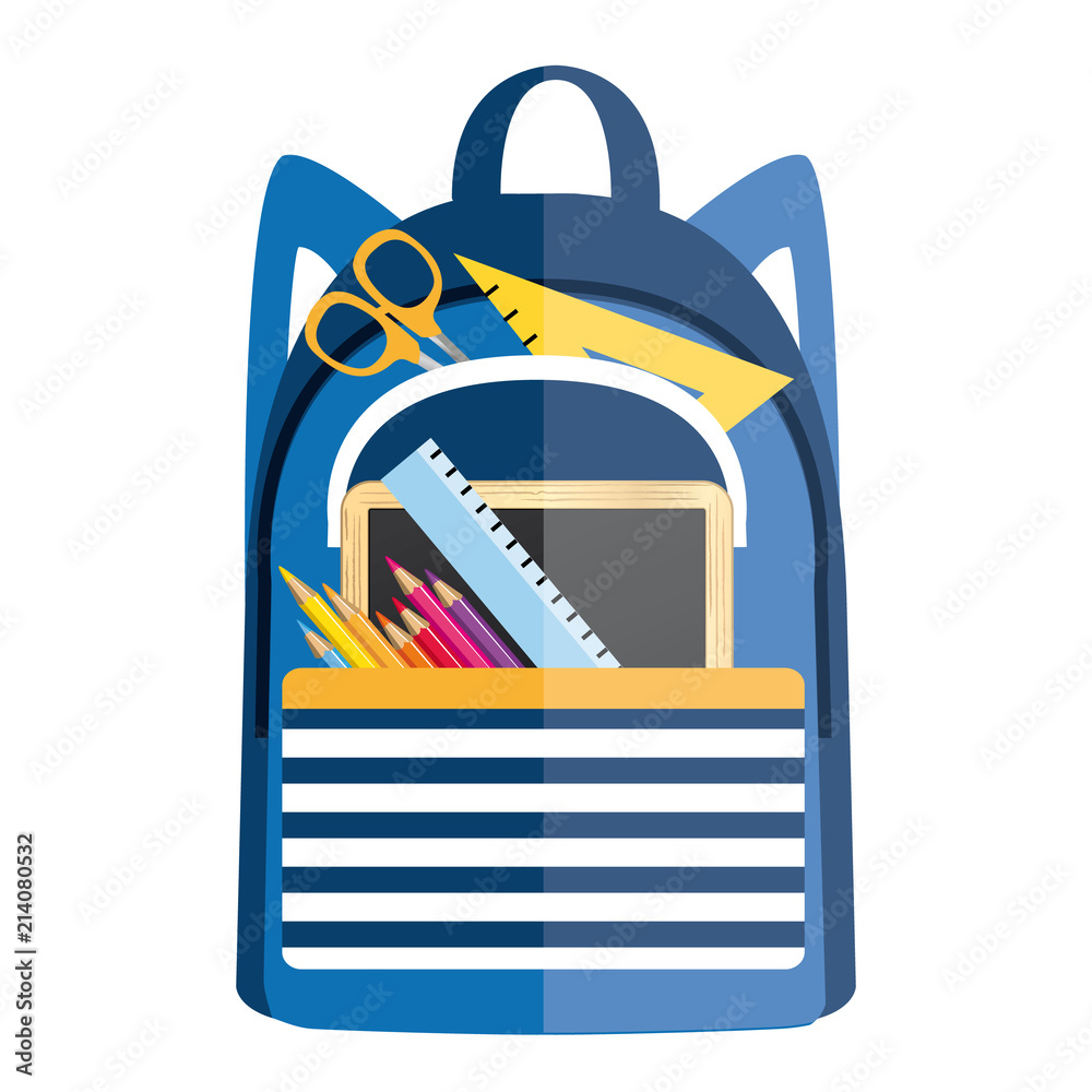 Backpack with school supplies. Back to school vector icon.