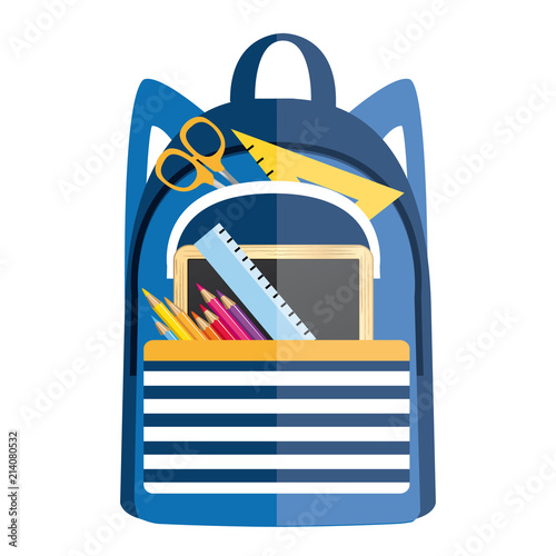 Backpack with school supplies. Back to school vector icon.
