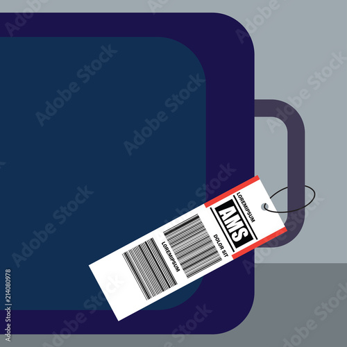 luggage tag label on suitcase with  netherlands amsterdam, country code and barcode