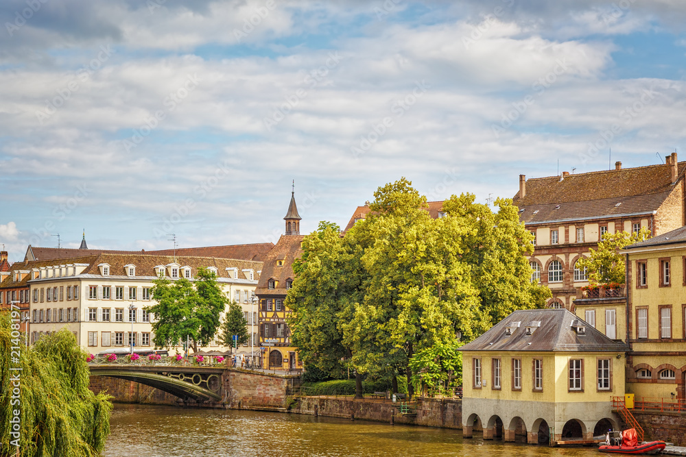 The famous French city of Strasbourg on the Ile River.