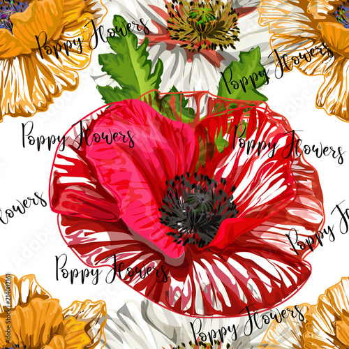 Poppy flowers abstract style ,seamless pattern ,vector illustration