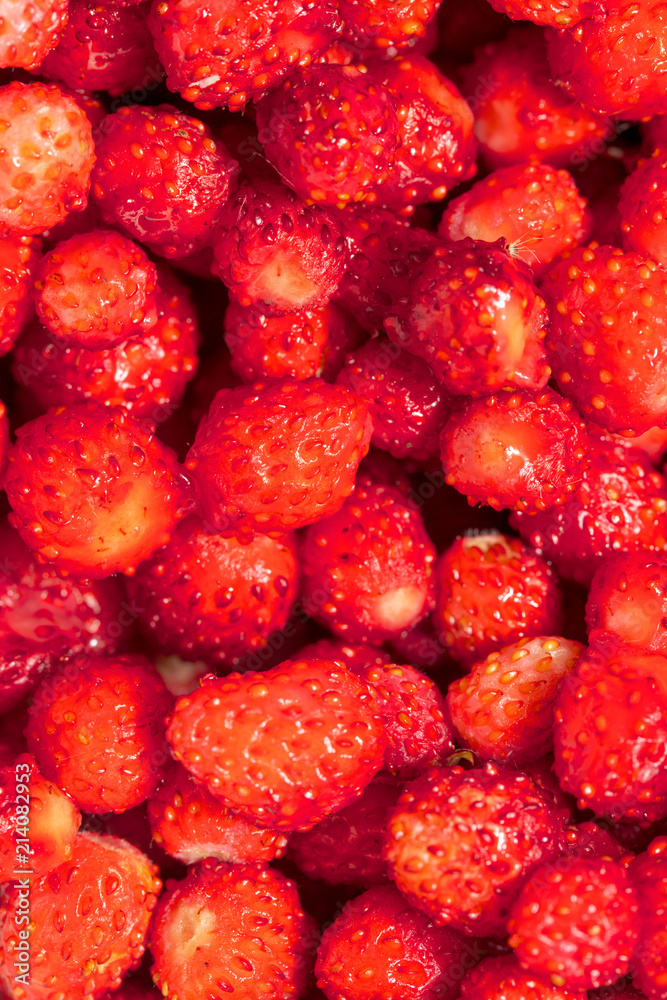 Red ripe strawberry from the forest as a background Red ripe strawberry from the forest as a background
