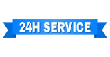 24H SERVICE text on a ribbon. Designed with white caption and blue stripe. Vector banner with 24H SERVICE tag.