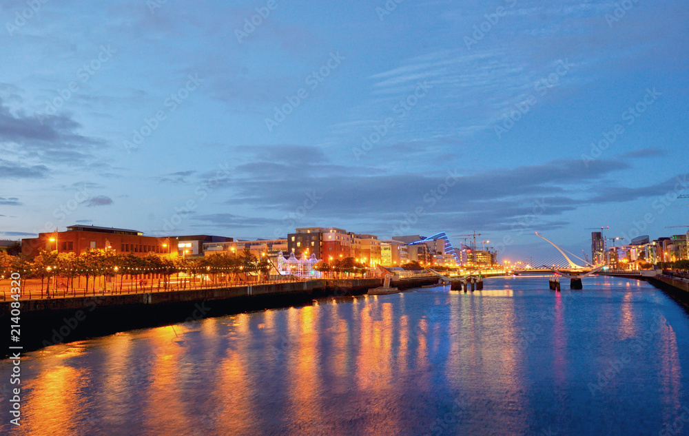 Samuel Beckett Bridge and the river Liffey in Dublin