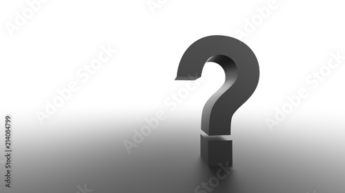 Black question mark on white background. 3D Rendering.