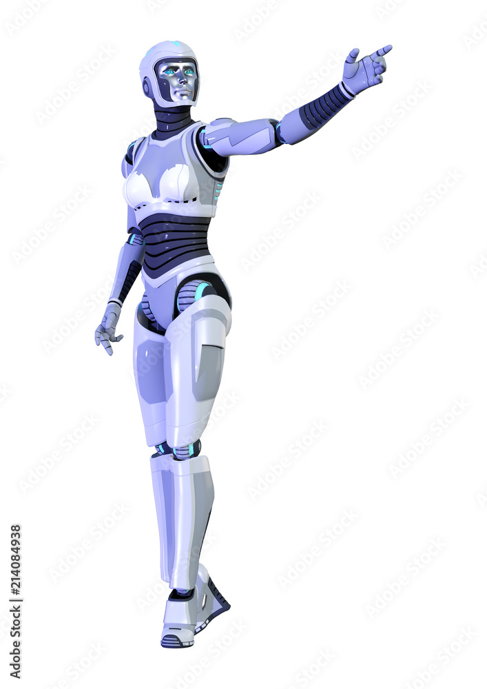 3D Rendering Female Robot on White 3D Rendering Female Robot on White