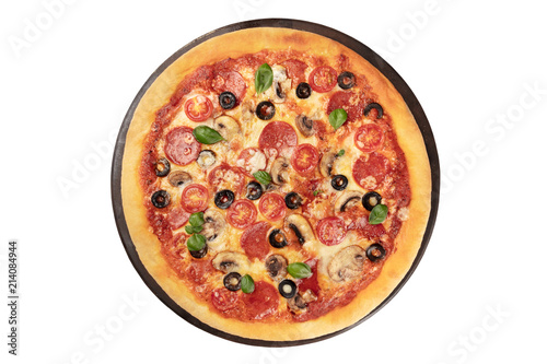 Pepperoni pizza, isolated on a white background, with clipping path