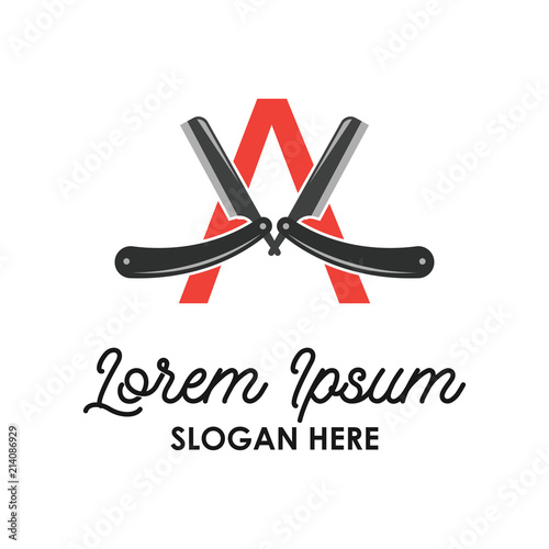 barber shop logo with A alphabet and text space for your slogan