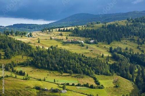 Mountains with forests and village