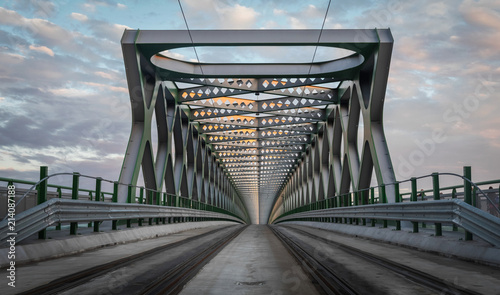 Photography Perspective View of Old Bridge in Bratislava, Slovakia at Sunset