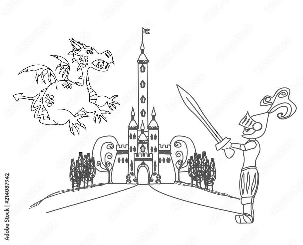 Obraz premium Knight fighting dragon