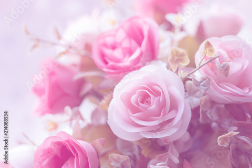 Fototapeta Naklejka Na Ścianę i Meble -  Beautiful decoration artificial rose flower background for valentine day or wedding card.