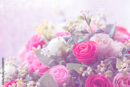 Beautiful decoration artificial rose flower background for valentine day or wedding card.