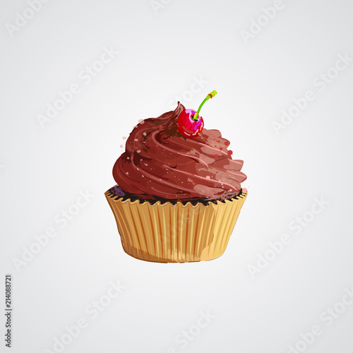 Cupcake. Cherry cupcake. Chocolate cupcake vector illustration