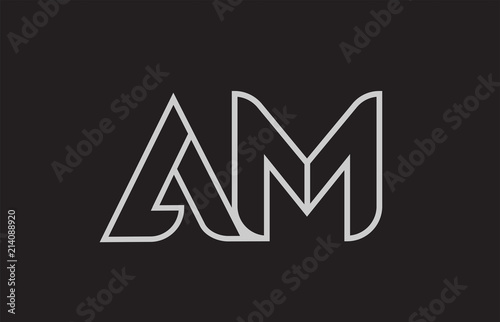 black and white alphabet letter am a m logo combination