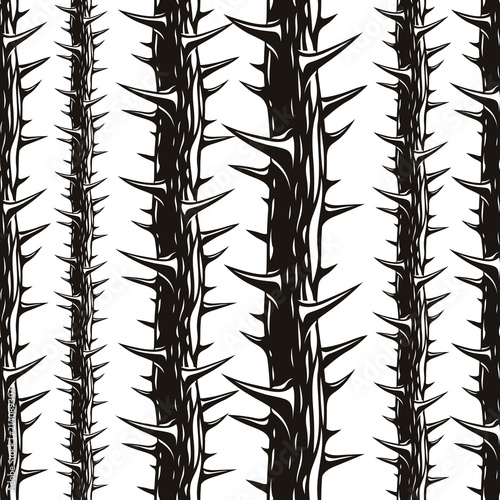 Disgusting horror art and nightmare seamless pattern, vector background. Blackthorn branches with thorns stylish endless illustration. Hard Rock and Heavy Metal