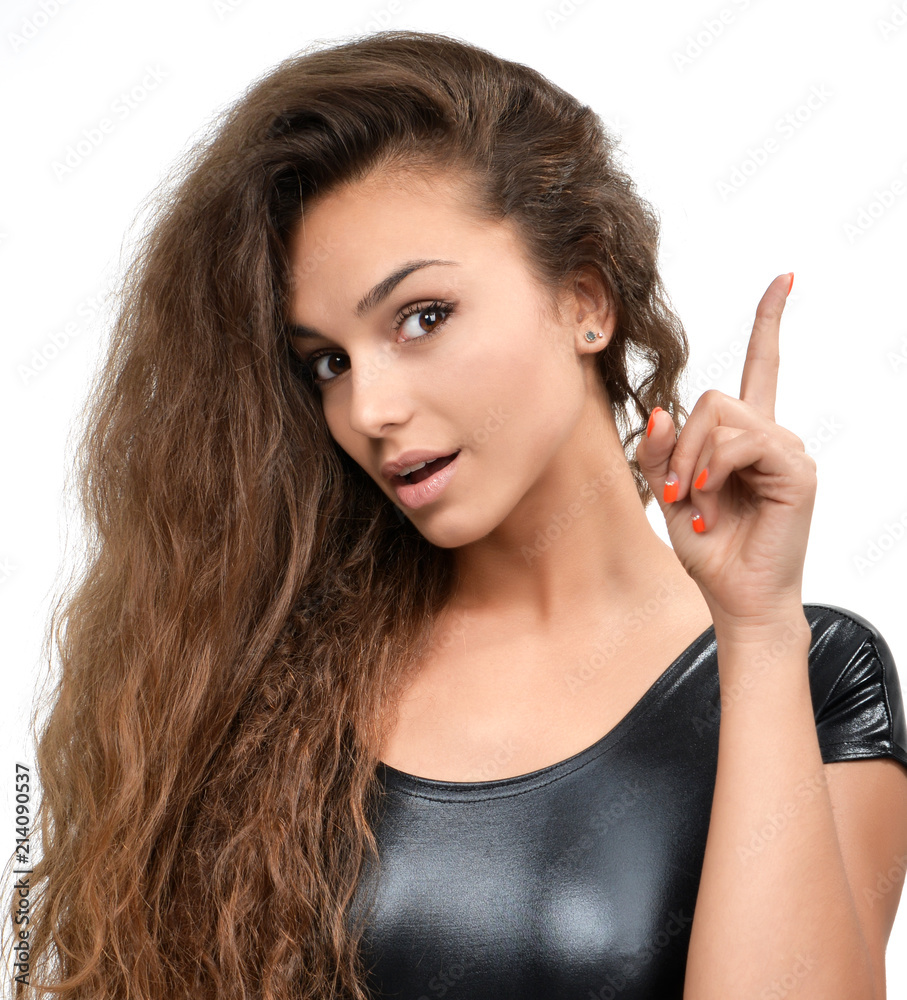 Young beautiful woman pointing finger on you looking and cheerful smiling Young beautiful woman pointing finger on you looking and cheerful smiling