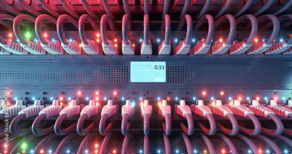 Hackers attack data center IT infrastructure network router alert. 4k UHD