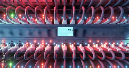 Hackers attack data center IT infrastructure network router alert. 4k UHD