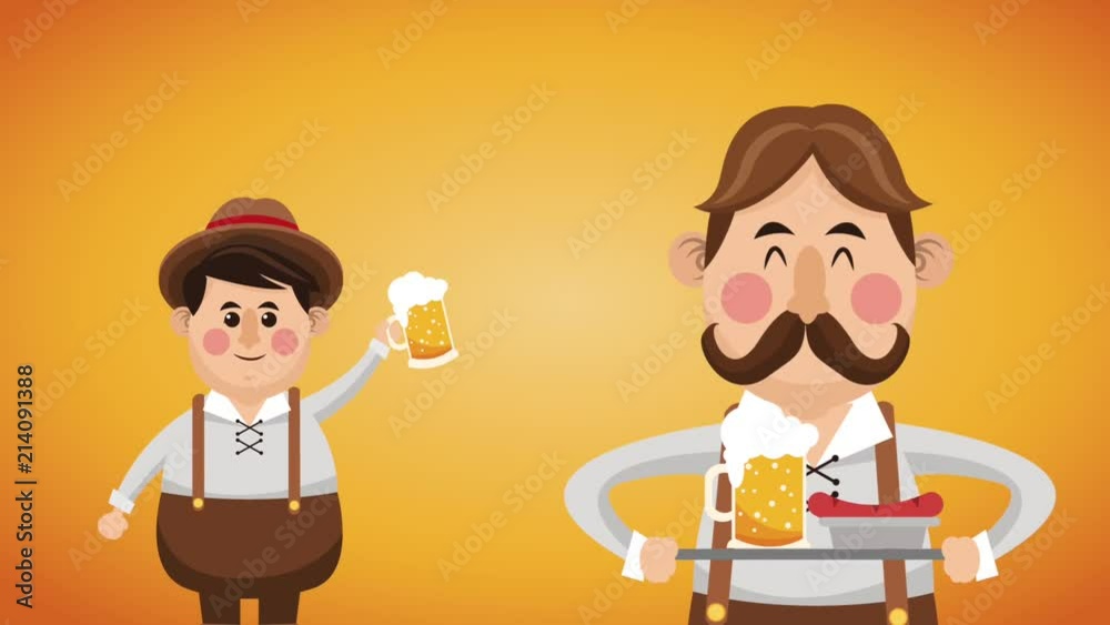 Bavarian mens celebrating oktober fest with beers High definition animation colorful scenes Bavarian mens celebrating oktober fest with beers High definition animation colorful scenes