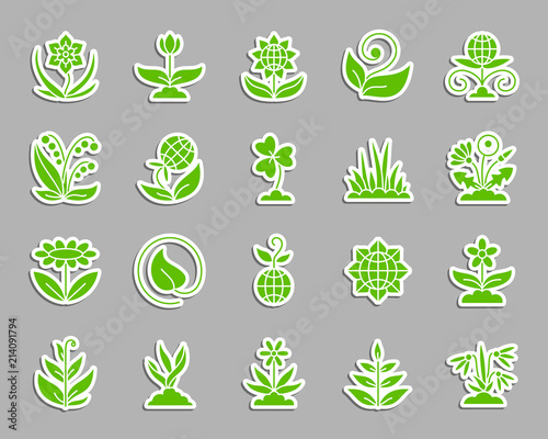 Garden patch sticker icons vector set