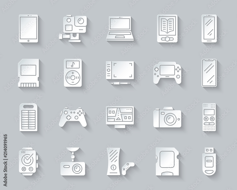 Device simple paper cut icons vector set Device simple paper cut icons vector set