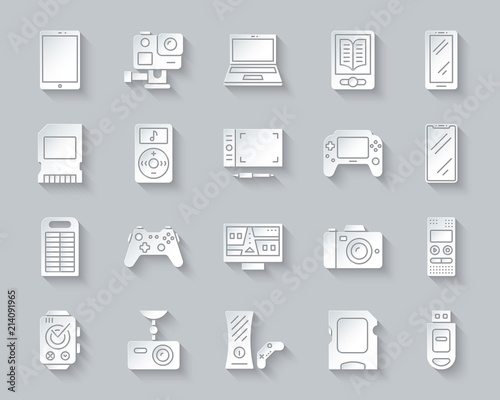 Device simple paper cut icons vector set