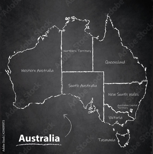Australia map separate region individual names blackboard chalkboard vector