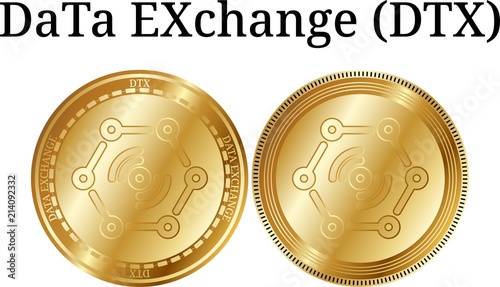 Set of physical golden coin DaTa EXchange (DTX), digital cryptocurrency. DaTa EXchange (DTX) icon set. Vector illustration isolated on white background.