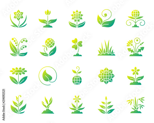 Garden simple gradient icons vector set