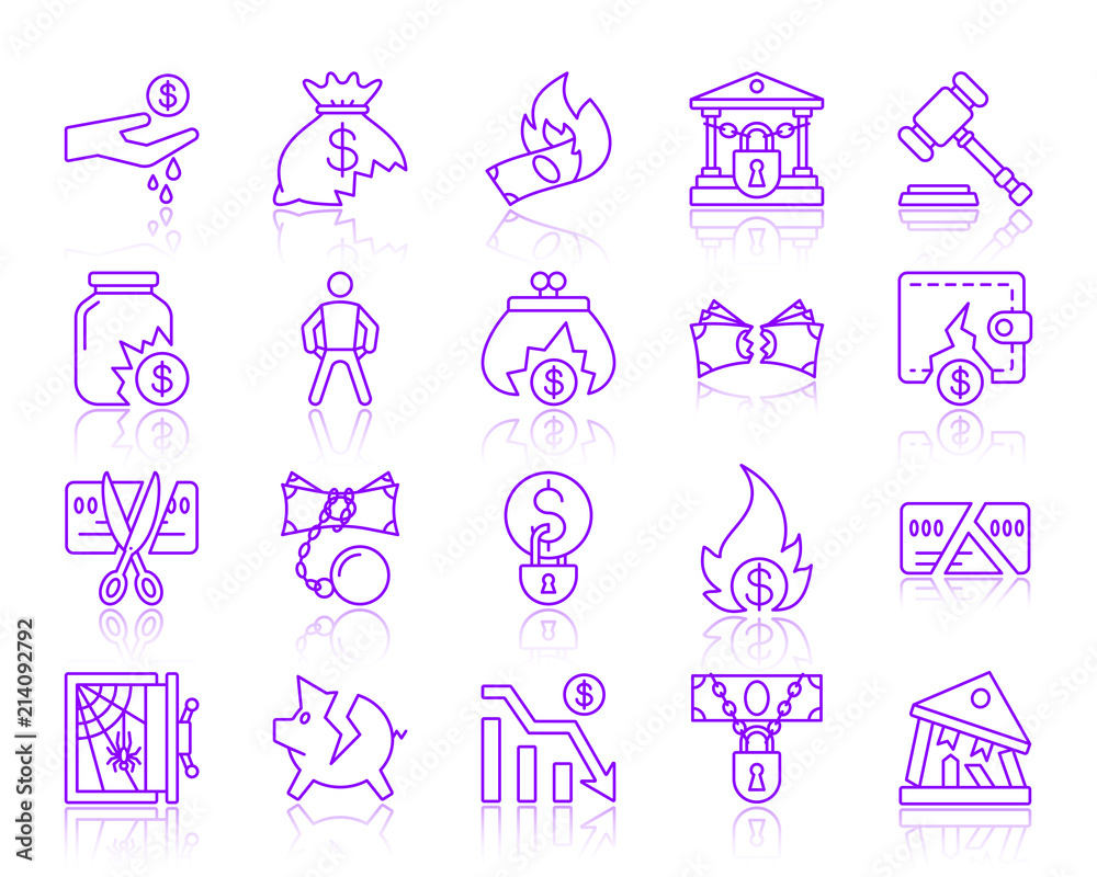 Bankruptcy simple ultraviolet line icon vector set Bankruptcy simple ultraviolet line icon vector set