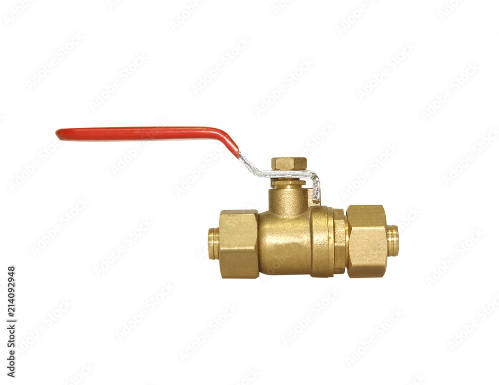 Brass water valve on white background with clipping path.