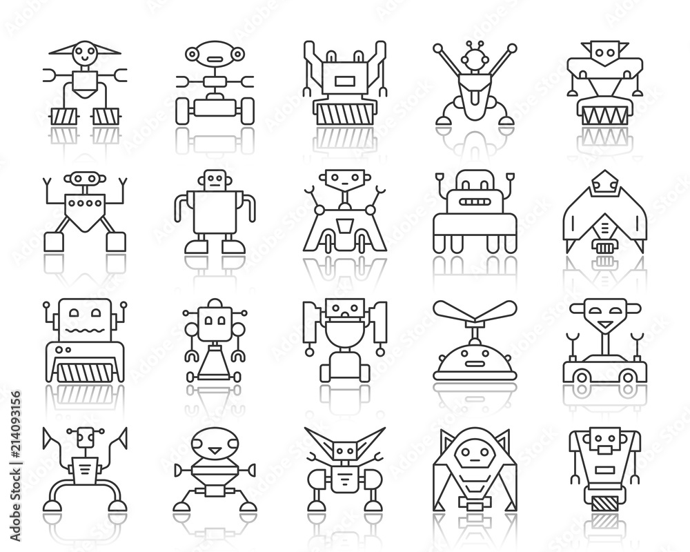 Robot simple black line icons vector set Robot simple black line icons vector set