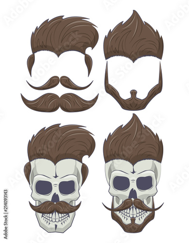 Set of haircuts and mustaches with skulls collection vector illustration graphic design