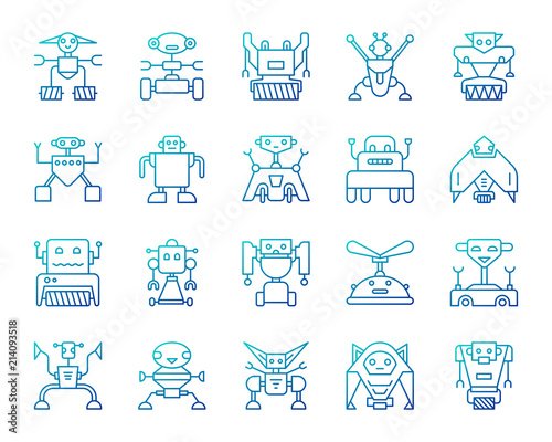 Robot simple color line icons vector set