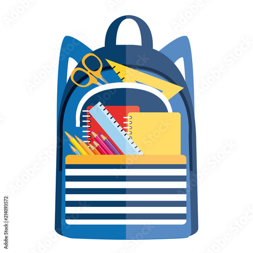 Backpack with school supplies. Back to school. Vector icon II.