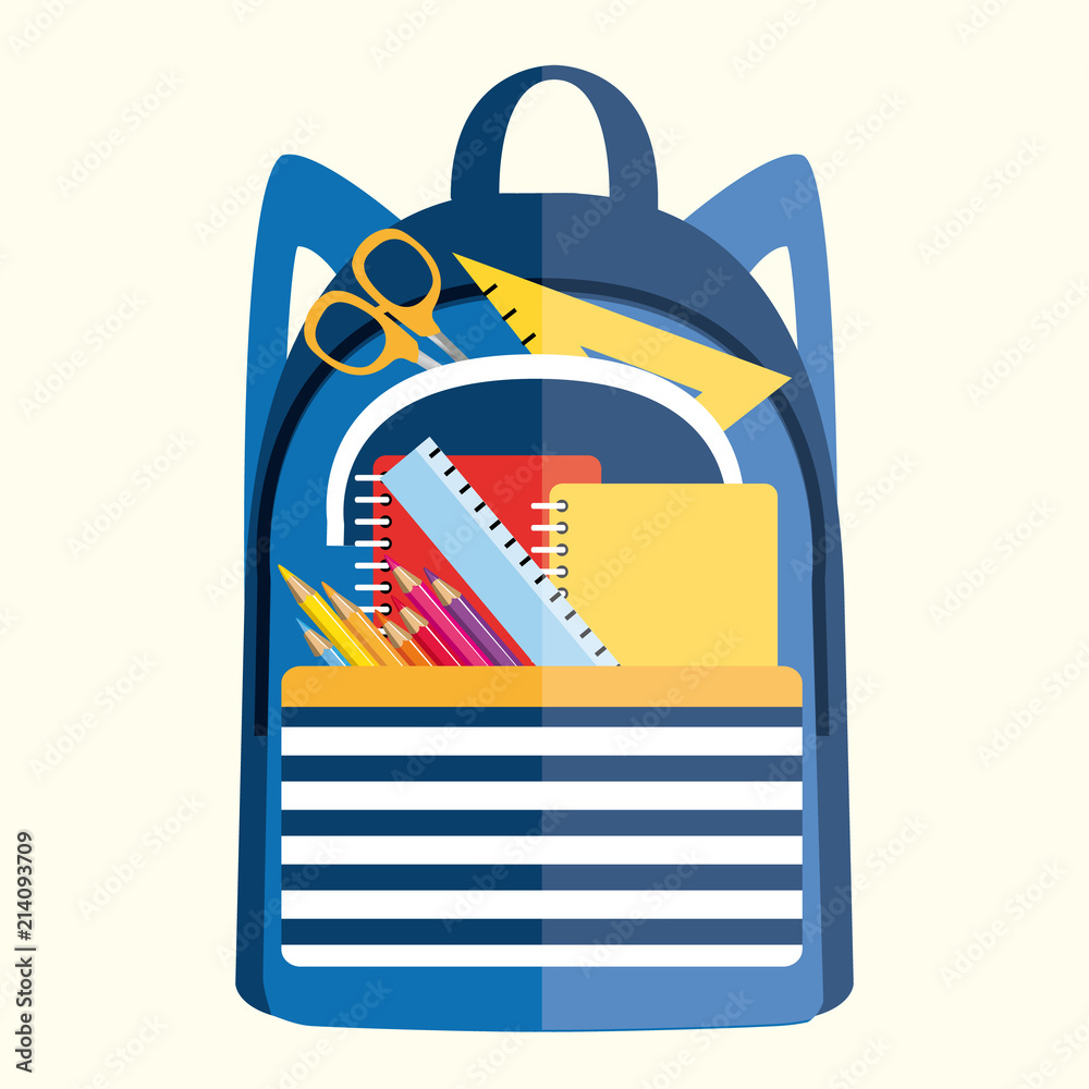 Backpack with school supplies. Back to school. Vector illustration II.