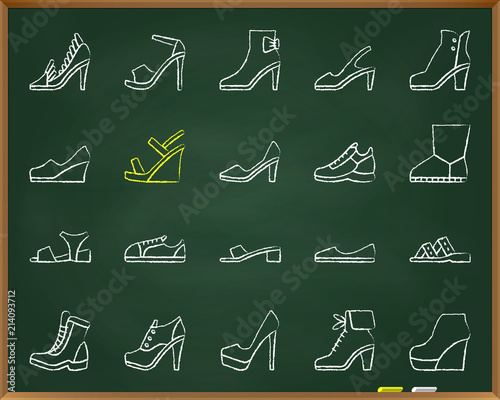 Shoes chalk draw grunge line icons vector set