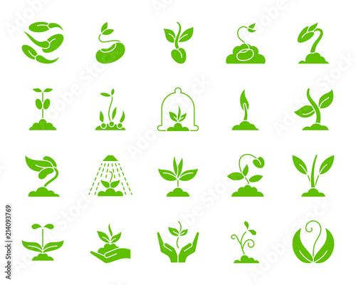 Sprout green silhouette icons vector set on white