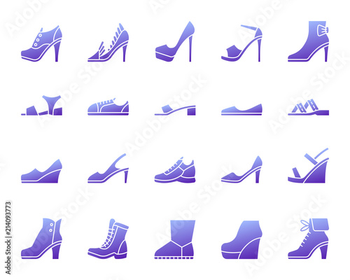 Shoes simple ultraviolet gradient icons vector set