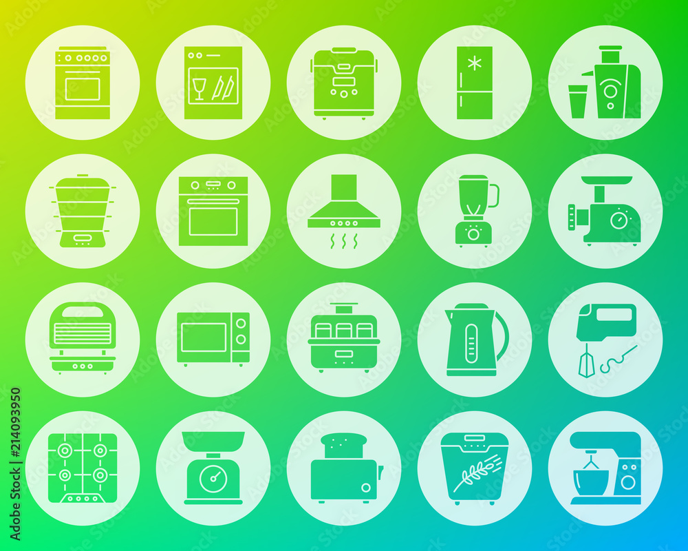 Kitchen appliance carved flat icons vector set