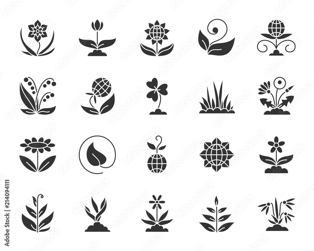Garden black silhouette icons vector set Garden black silhouette icons vector set