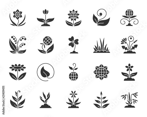 Garden black silhouette icons vector set