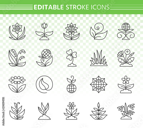 Garden simple black line icons vector set
