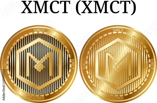 Set of physical golden coin XMCT (XMCT), digital cryptocurrency. XMCT (XMCT) icon set. Vector illustration isolated on white background.