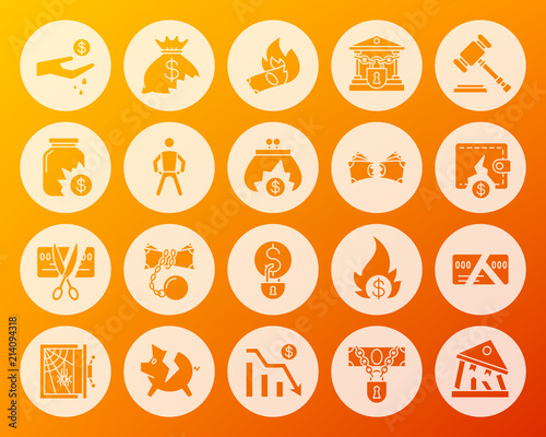 Bankruptcy shape carved flat icons vector set